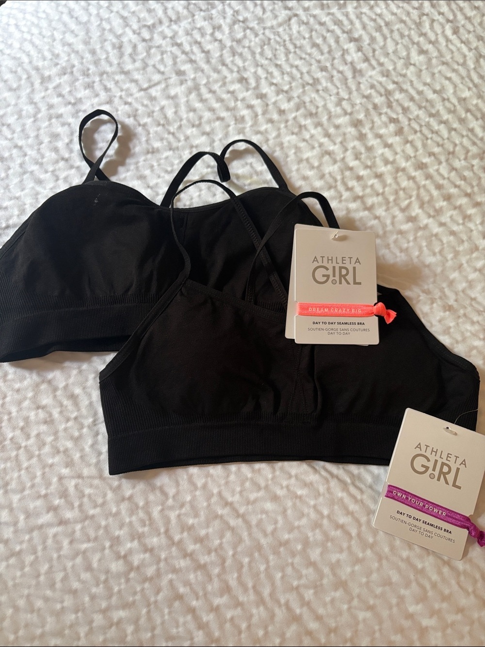 NWT Athleta Girl Bundle of Two Day to Day Seamless Black Bras Size L/12